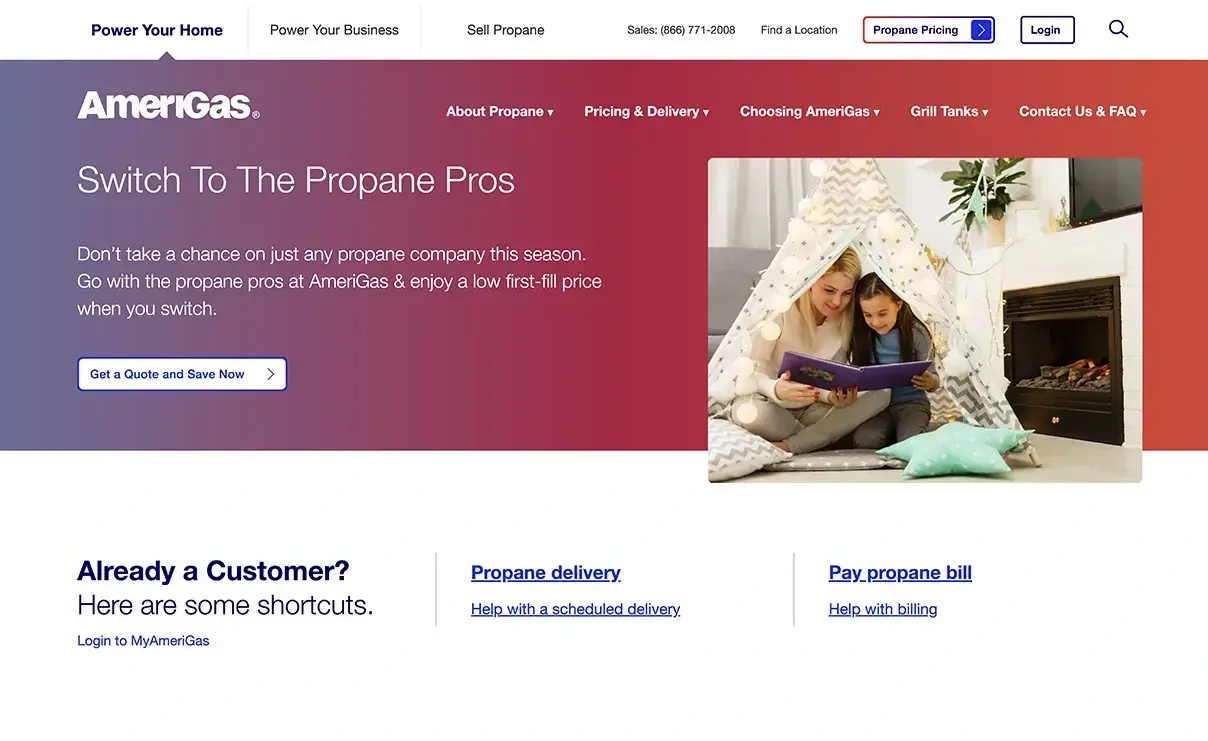 screen shot of the new amerigas.com website