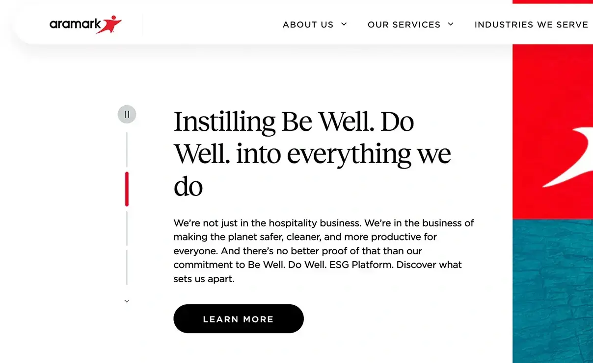 screen shot of the new aramark.com website